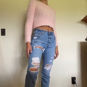 Fuzzy pink cropped sweater